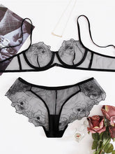 Load image into Gallery viewer, Kaei&amp;Shi Sheer Embroidered Mesh, Underwire Top, Cheeky Panty, 2 Pieces Lingerie
