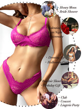 Load image into Gallery viewer, Kaei&amp;Shi Sexy Bra and Panty Sets,Floral Sheer Eyelash Lace Lingerie,Two Piece Matching Underwire Lingerie Set
