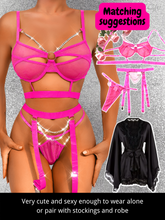 Load image into Gallery viewer, Kaei&amp;Shi Glossy Silver Chains, Strappy Cutout, 3 Piece Fishnet Garter Set
