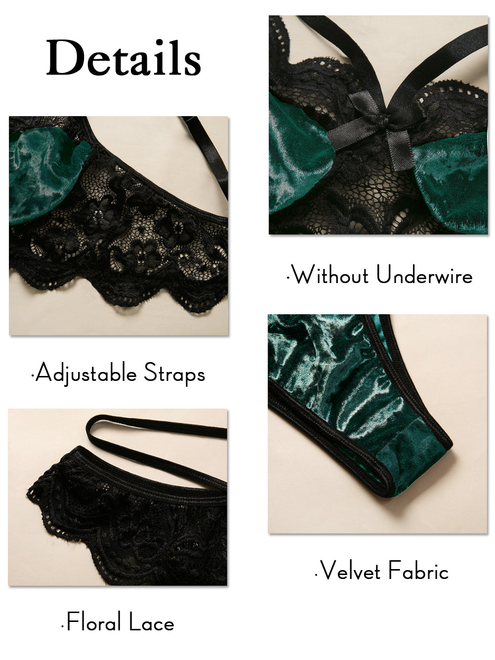 Kaei&Shi Matching Bra and Panty Sets,Velvet Sexy Two Piece Lingerie Se