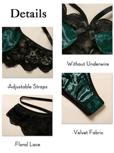 Kaei&Shi Matching Bra and Panty Sets,Velvet Sexy Two Piece Lingerie Set