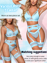Load image into Gallery viewer, Kaei&amp;Shi Garter Lingerie For Women,Sexy Lace Lingerie,Sheer Matching 4 Piece Lingerie Set
