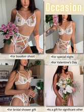 Load image into Gallery viewer, Kaei&amp;Shi Embroidered Lingerie for Women,3 Piece Sexy Lingerie Garter Set
