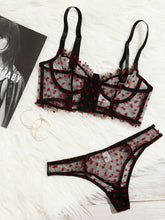 Load image into Gallery viewer, Kaei&amp;Shi Heart Dot Flocking, Underwire Cami Top, Cheeky Thong, 2 Pieces Lingerie
