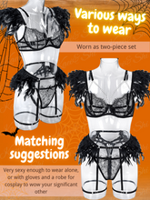 Load image into Gallery viewer, Kaei&amp;Shi Chain Feather Lingerie, Eyelash Floral Lace, Underwire, Thong, 4 Pieces
