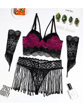 Load image into Gallery viewer, Kaei&amp;Shi Tassel Woven Skirt, Long Lace Gloves, Cami Padded Top, 4 Pieces Exotic Lingerie
