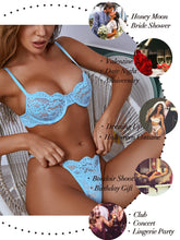 Load image into Gallery viewer, Kaei&amp;Shi Sexy Bra and Panty Sets,Sheer Lace Two Piece Lingerie,Matching Floral Underwire Scalloped Lingerie Set
