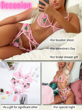 Load image into Gallery viewer, Kaei&amp;Shi Embroidered Lingerie for Women,3 Piece Sexy Lingerie Garter Set
