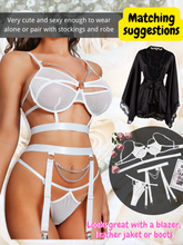 Load image into Gallery viewer, Kaei&amp;Shi Glossy Silver Chains, Strappy Cutout, 3 Piece Fishnet Garter Set
