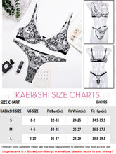 Load image into Gallery viewer, Kaei&amp;Shi Ruffle Embroidered Mesh Lace Lingerie,Underwire Sheer Matching Two Piece Lingerie Set
