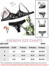 Load image into Gallery viewer, Kaei&amp;Shi Scalloped Mesh Floral Lace Lingerie,Underwire Sheer Matching Two Piece Lingerie Set
