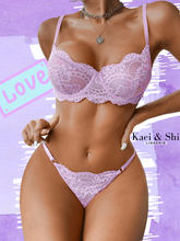 Load image into Gallery viewer, Kaei&amp;Shi Scalloped Floral Lace, Underwire, High Cut Thong, 2 Pieces Lingerie
