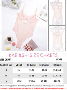 Kaei&Shi Eyelash Mesh Sheer Floral Lace Bodysuit,Deep V Neck Backless One Piece Body Suit