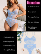 Load image into Gallery viewer, Kaei&amp;Shi Floral Lace Bodysuit,Underwire,Cutout Waist,Snap Crotch,Teddy Lingerie for Women
