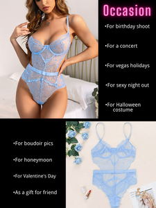 Kaei&Shi Floral Lace Bodysuit,Underwire,Cutout Waist,Snap Crotch,Teddy Lingerie for Women