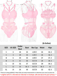 Kaei&Shi Fishnet Bodysuit,Choker Strappy,Cutout Waist,Teddy Lingerie for Women