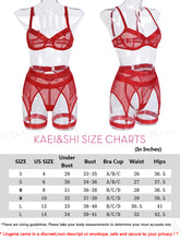 Load image into Gallery viewer, Kaei&amp;Shi Fishnet Mesh Sheer,Underwire,G-String,Thigh Straps,4 Piece Garter Lingerie
