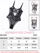 Load image into Gallery viewer, Kaei&amp;Shi Scalloped Eyelash Mesh Sheer Lace Bodysuit,Underwire Backless Snap Crotch One Piece Body Suit
