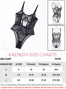 Kaei&Shi Scalloped Eyelash Mesh Sheer Lace Bodysuit,Underwire Backless Snap Crotch One Piece Body Suit