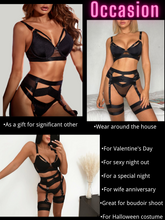 Load image into Gallery viewer, Kaei&amp;Shi Garter Lingerie For Women,Sexy Lace Lingerie,Sheer Matching 4 Piece Lingerie Set
