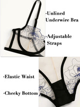 Load image into Gallery viewer, Kaei&amp;Shi Sheer Embroidered Mesh, Underwire Top, Cheeky Panty, 2 Pieces Lingerie
