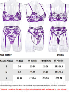 Kaei&Shi Garter Lingerie for Women,Embroidered Underwire Sexy Lingerie, High Waisted 3 Piece Lingerie Set