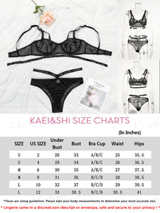 Kaei&Shi Elastic Strappy, Metal Circle, Cutout Back, 2 Pieces Lingerie Set