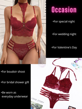 Load image into Gallery viewer, Kaei&amp;Shi Floral Lace Cami, Removeable Choker, High Waisted, 2 Pieces Lingerie
