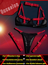 Load image into Gallery viewer, Kaei&amp;Shi Glow In The Dark, Black Light, Neon Leg Straps, 4PC Peekaboo Lingerie
