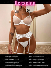 Load image into Gallery viewer, Kaei&amp;Shi Smooth Satin, Silver Chains, High Waisted Belt, 4 Piece Garter Lingerie
