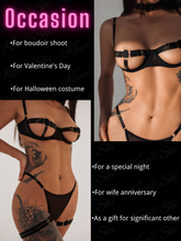 Load image into Gallery viewer, Kaei&amp;Shi Glow In The Dark, Black Light, Neon Leg Straps, 4PC Peekaboo Lingerie
