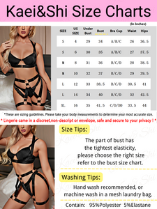 Kaei&Shi Strappy Lingerie, Elastic, All Adjustable, Underwire, G-String, 4 Piece