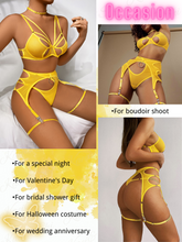 Load image into Gallery viewer, Kaei&amp;Shi Butterfly Cutout Lingerie, Choker, Underwire, Thong, Thigh Straps, 5Pcs
