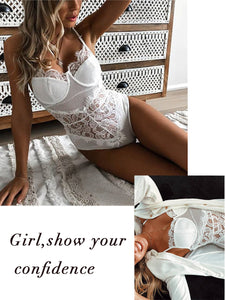 Kaei&Shi See Through Lingerie V-Neck Floral Lace Babydoll