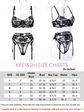 Load image into Gallery viewer, Kaei&amp;Shi Floral Embroidered Mesh Sheer,Underwire Satin Bow,High Cut Thong,Belt Garter Lingerie
