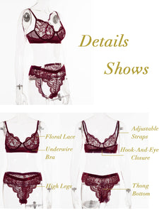 Kaei&Shi Sexy Lingerie for Women,Two Piece Lace Lingerie Set