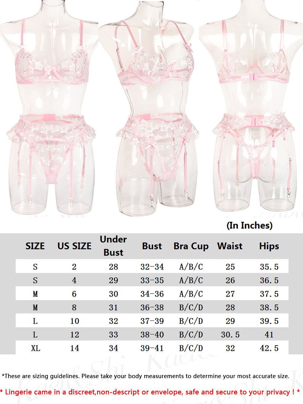 Sexy Embroidery Lingerie Set Women Ruffle Push Up Bralette Mesh See Through  Thong Garters 3 Piece Heart Embroidered Underwear, Beyondshoping