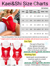 Load image into Gallery viewer, Kaei&amp;Shi Sexy Xmas Costume, White Fuzzy Trim, Criss Cross, Snap Crotch Bodysuit
