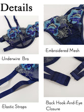 Load image into Gallery viewer, Kaei&amp;Shi Floral Embroidered Lace, Demi Cup, Lining Thong, 2 Pieces Lingerie Set
