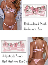 Load image into Gallery viewer, Kaei&amp;Shi Floral Embroidered Lace, Demi Cup, Lining Thong, 2 Pieces Lingerie Set
