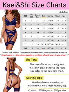 Kaei&Shi Garter Lingerie For Women,Sexy Lace Lingerie,Sheer Matching 4 Piece Lingerie Set