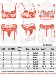 Kaei&Shi Garter Lingerie for Women,Sexy Lace Lingerie,Sheer Matching 3 Piece Lingerie Set