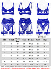 Load image into Gallery viewer, Kaei&amp;Shi Mesh Patchwork,Underwire Peekaboo,Garter Belt,Thong,Thigh Straps,4 Piece Lingerie
