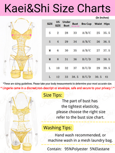 Kaei&Shi Sheer Mesh Applique, Strappy Chains, 2PC Halter Bodysuit Lingerie