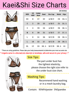 Kaei&Shi 4 Piece,Strappy Triangle Bralette,Thong,Thigh Bands,Garter Lingerie Set