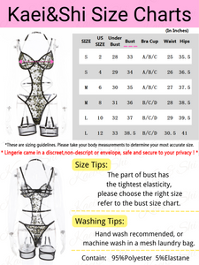 Kaei&Shi Sheer Mesh Applique, Strappy Chains, 2PC Halter Bodysuit Lingerie